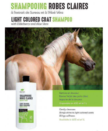 Shampooing chevaux robe claire Ekinat qrsecurite animal
